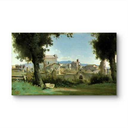 "Camille Corot's 'Village Through the Trees' - Hand-Painted Oil Painting Reproduction"