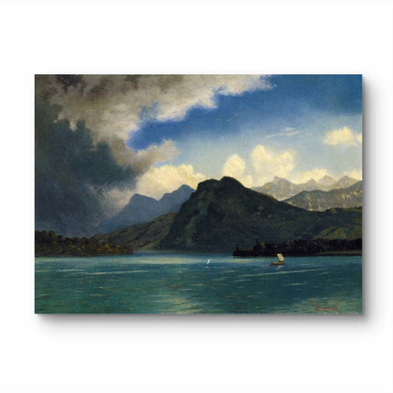 "Albert Bierstadt's 'Mountain Lake Serenity' - Hand-Painted Landscape Oil Painting Reproduction"