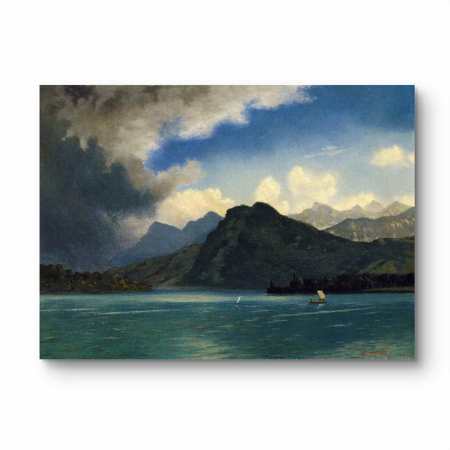 "Albert Bierstadt's 'Mountain Lake Serenity' - Hand-Painted Landscape Oil Painting Reproduction"
