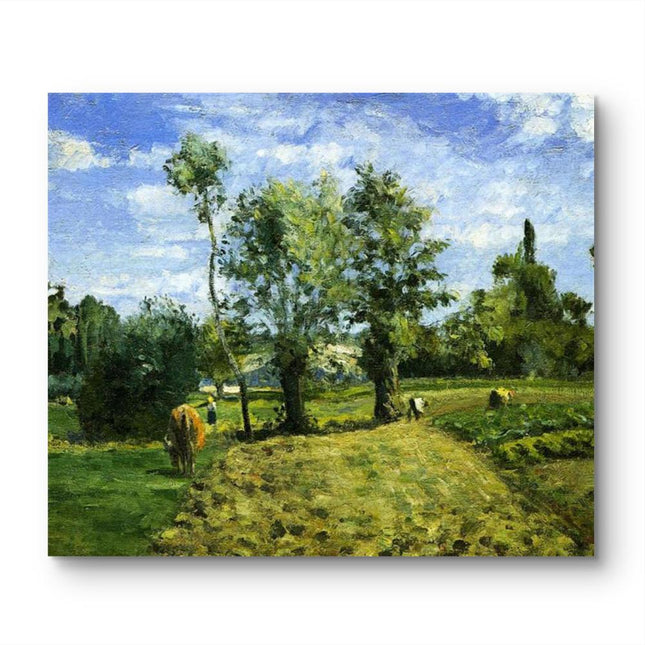 "Camille Pissarro's 'Serene Rural Landscape with Farmers and Livestock' - Hand-Painted Oil Painting Reproduction"