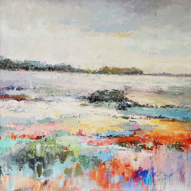 "Vibrant Abstract Landscape Oil Painting - Colorful Dreamscape Wall Art - Modern Home Decor"