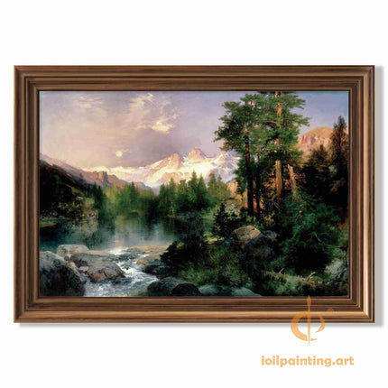 "Albert Bierstadt's 'Majestic Mountain Landscape' - Premium Hand-Painted Oil Reproduction on Canvas"