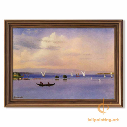 "Albert BIerstadt's 'Tranquil Lake Serenity' - Hand-Painted Impressionist Oil Painting Reproduction"