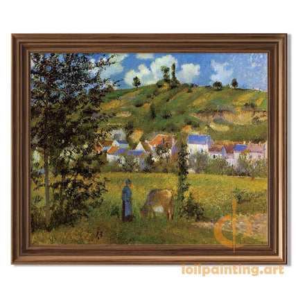 "Camille Pissarro's 'Woman with Horse in Pastoral Landscape' - Hand-Painted Impressionist Oil Painting Reproduction"