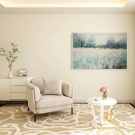 "Tranquil Abstract Landscape Oil Painting - Serene Nature Art in Soft Blues & Greens | Handmade Canvas Wall Decor"