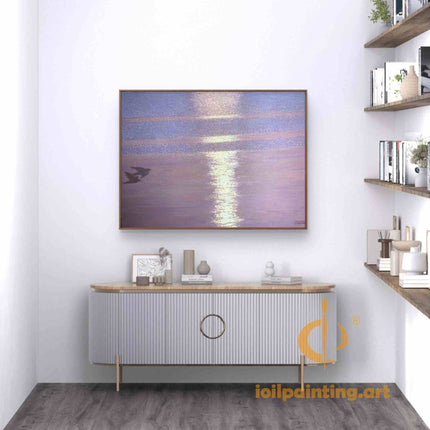 "Serene Coastal Sunset - Premium Hand-Painted Oil Reproduction on Canvas"
