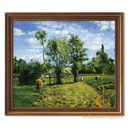 "Camille Pissarro's 'Serene Rural Landscape with Farmers and Livestock' - Hand-Painted Oil Painting Reproduction"