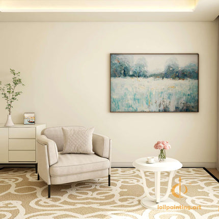 "Tranquil Abstract Landscape Oil Painting - Serene Nature Art in Soft Blues & Greens | Handmade Canvas Wall Decor"