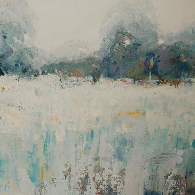 "Tranquil Abstract Landscape Oil Painting - Serene Nature Art in Soft Blues & Greens | Handmade Canvas Wall Decor"