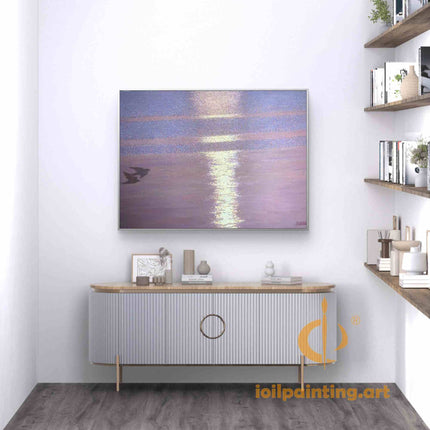 "Serene Coastal Sunset - Premium Hand-Painted Oil Reproduction on Canvas"