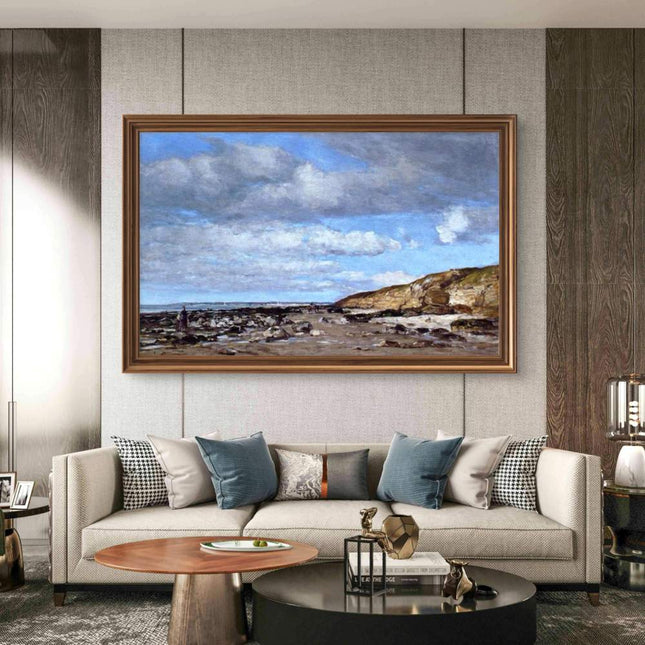 "Eugène Boudin's 'Moody Coastal Landscape with Rocks' - Hand-Painted Oil Painting Reproduction"