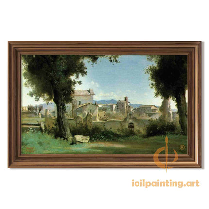 "Camille Corot's 'Village Through the Trees' - Hand-Painted Oil Painting Reproduction"