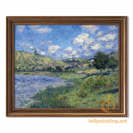 "Claude Monet's 'Serene Lake with Village Reflections' - Hand-Painted Oil Painting Reproduction"