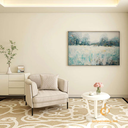 "Tranquil Abstract Landscape Oil Painting - Serene Nature Art in Soft Blues & Greens | Handmade Canvas Wall Decor"