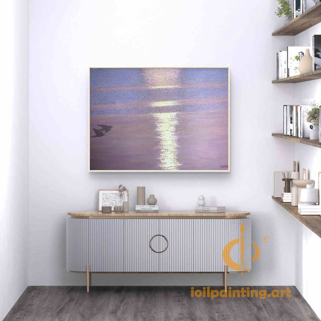"Serene Coastal Sunset - Premium Hand-Painted Oil Reproduction on Canvas"