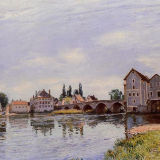 "Alfred Sisley's 'Classic European Riverside Townscape' - Hand-Painted Oil Painting Reproduction