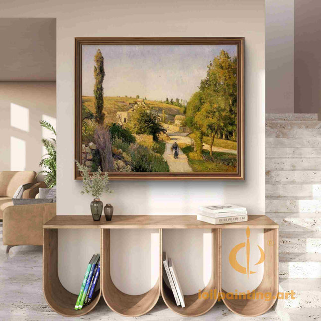 "Camille Pissarro's 'Country Lane with Strolling Figure' - Hand-Painted Impressionist Oil Painting Reproduction"