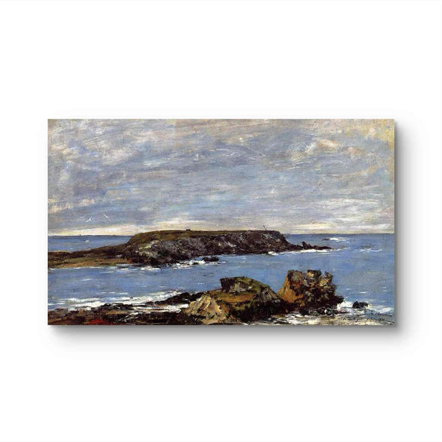 "Eugène Boudin's 'Serene Coastal Landscape with Rocky Island' - Hand-Painted Oil Painting Reproduction"