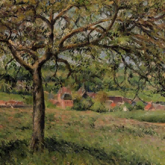 "Camille Pissarro's 'Tranquil Village Landscape' - Hand-Painted Impressionist Oil Painting Reproduction"