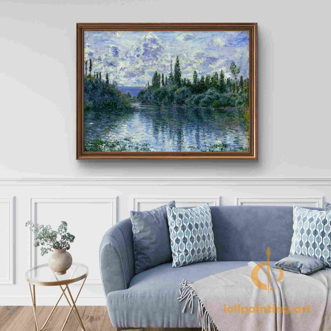 "Claude Monet's 'Serene River with Verdant Banks' - Hand-Painted Oil Painting Reproduction"