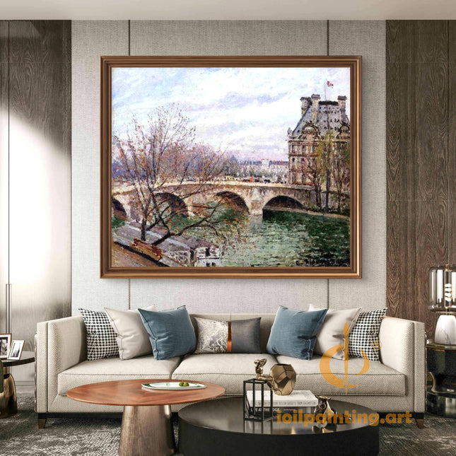 "Camille Pissarro's 'Stone Bridge Over Tranquil River' - Hand-Painted Oil Painting Reproduction"