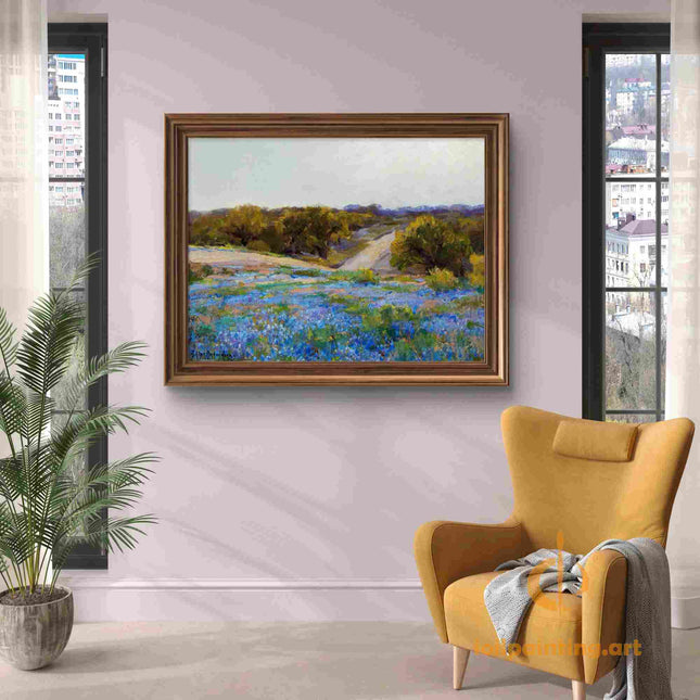 "Julian Onderdonk's 'Path Through Bluebonnet Fields' Oil Painting Reproduction on Canvas"