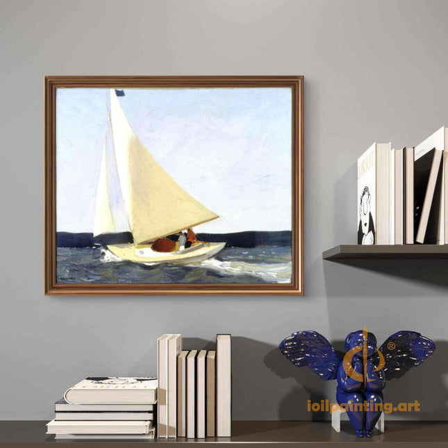 "Edward Hopper's 'Serene Sailboat at Sunset' - Hand-Painted Oil Painting Reproduction"