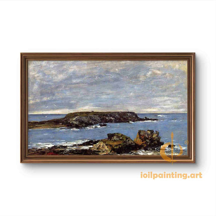 "Eugène Boudin's 'Serene Coastal Landscape with Rocky Island' - Hand-Painted Oil Painting Reproduction"