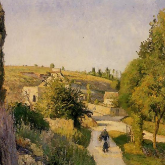 "Camille Pissarro's 'Country Lane with Strolling Figure' - Hand-Painted Impressionist Oil Painting Reproduction"