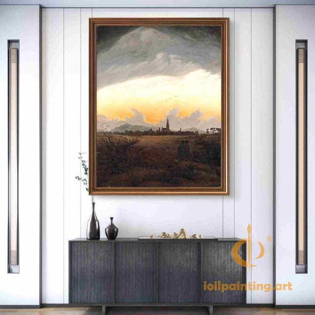 "John Constable's 'Pastoral Serenity with Tower' - Hand-Painted English Landscape Oil Painting Reproduction"