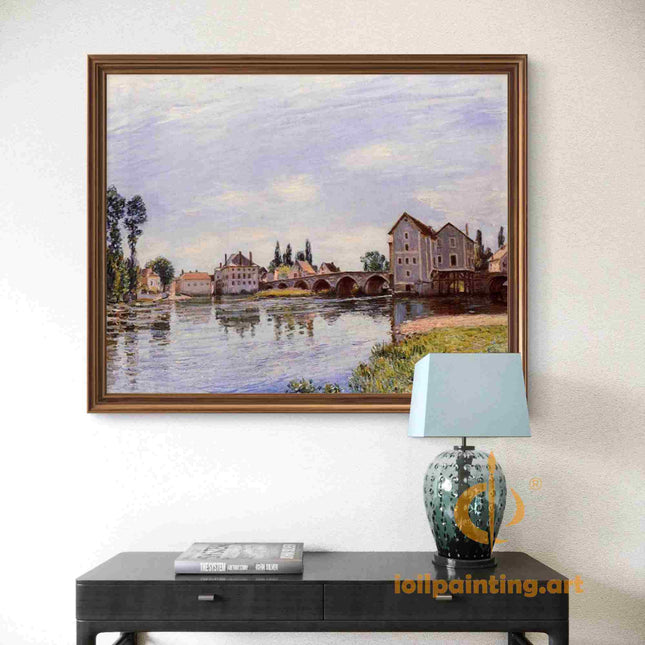 "Alfred Sisley's 'Classic European Riverside Townscape' - Hand-Painted Oil Painting Reproduction