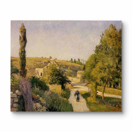 "Camille Pissarro's 'Country Lane with Strolling Figure' - Hand-Painted Impressionist Oil Painting Reproduction"