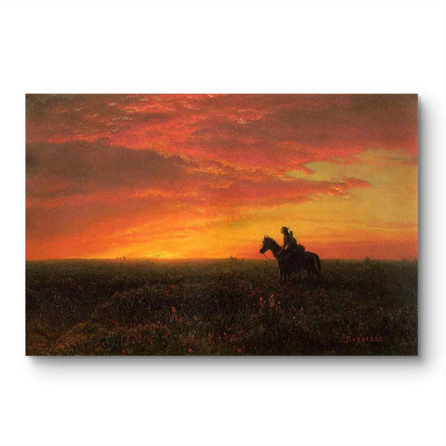 "Albert Bierstadt's 'Sunset Rider' - Hand-Painted Western Landscape Oil Painting Reproduction"