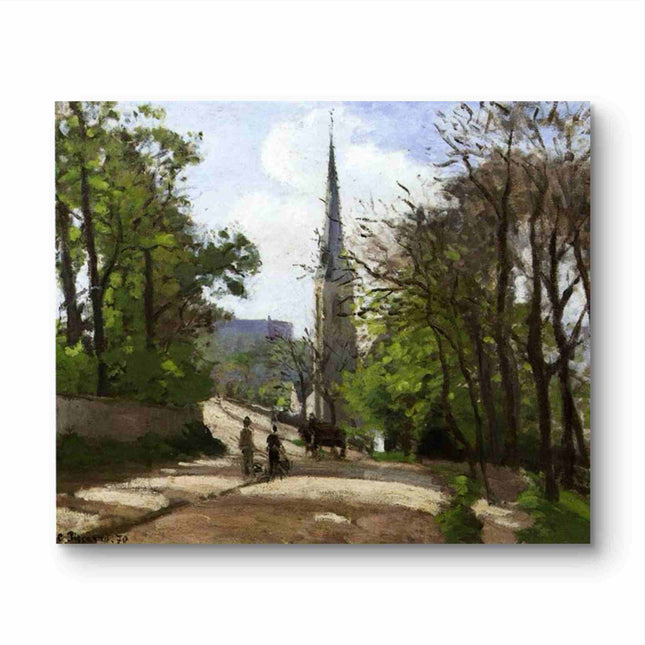 "Camille Pissarro's 'Country Path with Church Spire' - Hand-Painted Impressionist Oil Painting Reproduction"
