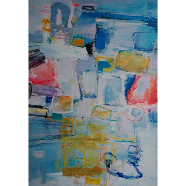 "Handmade Abstract Oil Painting - Vibrant Blue & Warm Tones - Modern Wall Art for Living Room & Bedroom Decor"