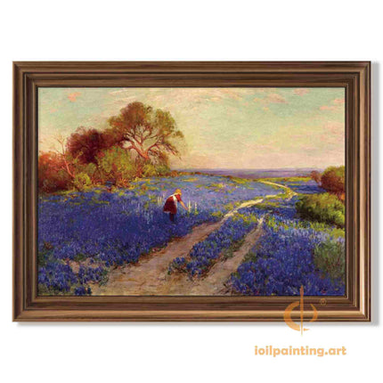 "Julian Onderdonk Inspired 'Woman in Bluebonnet Field' - Premium Hand-Painted Oil Reproduction on Canvas"