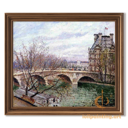 "Camille Pissarro's 'Stone Bridge Over Tranquil River' - Hand-Painted Oil Painting Reproduction"