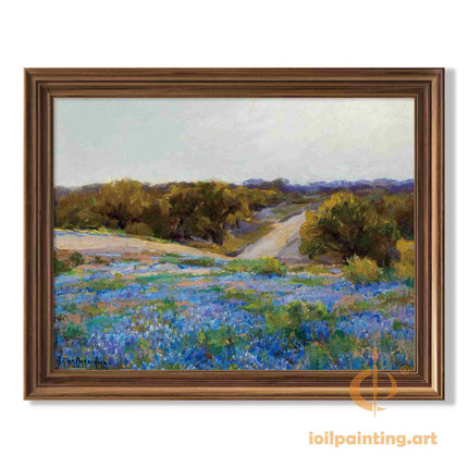 "Julian Onderdonk's 'Path Through Bluebonnet Fields' Oil Painting Reproduction on Canvas"