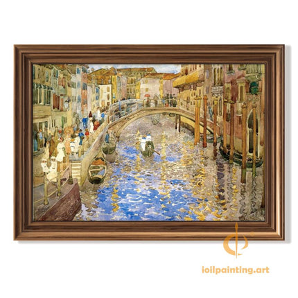 "Venetian Canal Masterpiece - Hand-Painted Oil Painting Reproduction | Romantic Venice Landscape | Classic European Art"