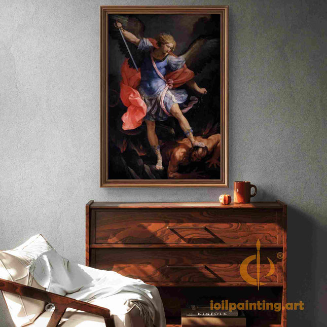 "Guido Reni's 'Archangel Michael Defeating the Devil' - Hand-Painted Baroque Oil Painting Reproduction"
