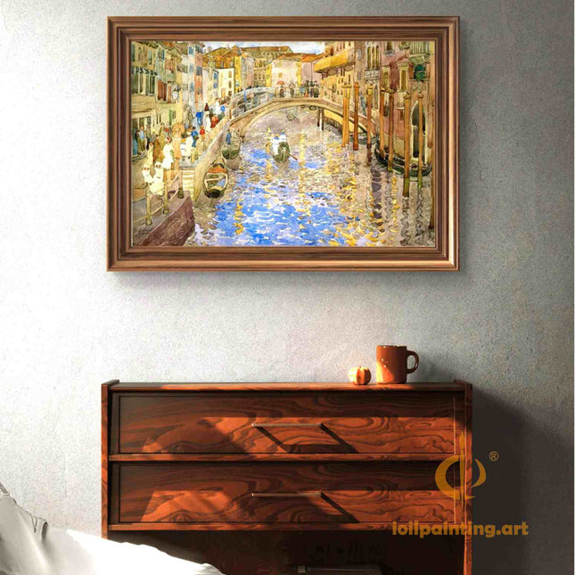 "Venetian Canal Masterpiece - Hand-Painted Oil Painting Reproduction | Romantic Venice Landscape | Classic European Art"