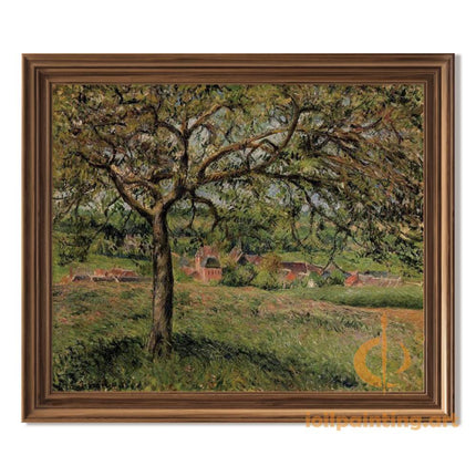 "Camille Pissarro's 'Tranquil Village Landscape' - Hand-Painted Impressionist Oil Painting Reproduction"