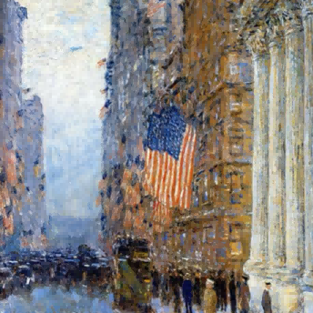 "Childe Hassam's 'Patriotic Cityscape' - Hand-Painted Impressionist Oil Painting Reproduction"