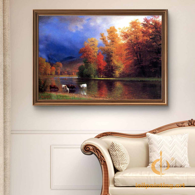 "John Constable's 'Autumn Riverside with Cattle' - Hand-Painted Landscape Oil Painting Reproduction"