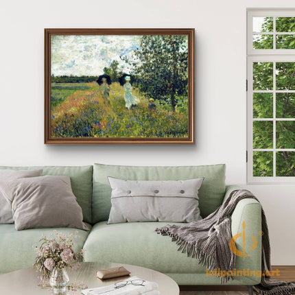 "Claude Monet's 'Sunlit Garden Stroll with Parasols' - Hand-Painted Oil Painting Reproduction"