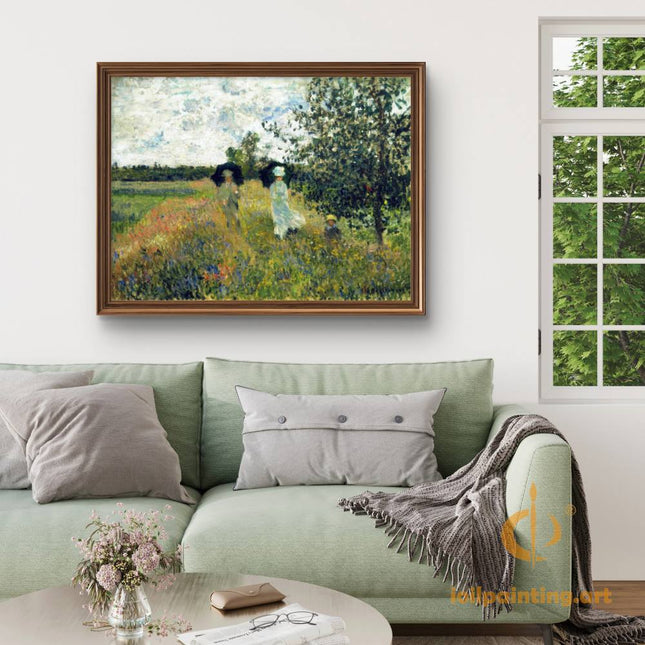 "Claude Monet's 'Sunlit Garden Stroll with Parasols' - Hand-Painted Oil Painting Reproduction"