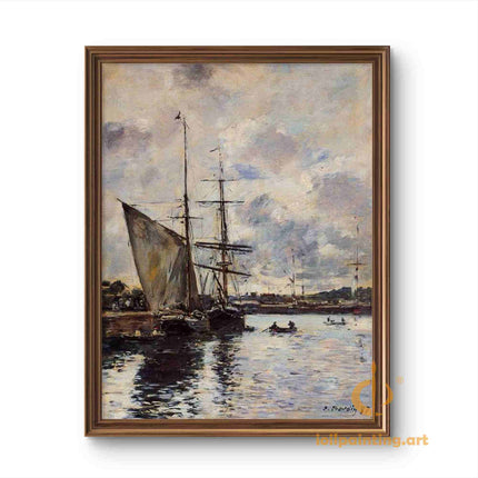 "Eugène Boudin's 'Seaside Harbor with Sailboats' - Hand-Painted Oil Painting Reproduction"
