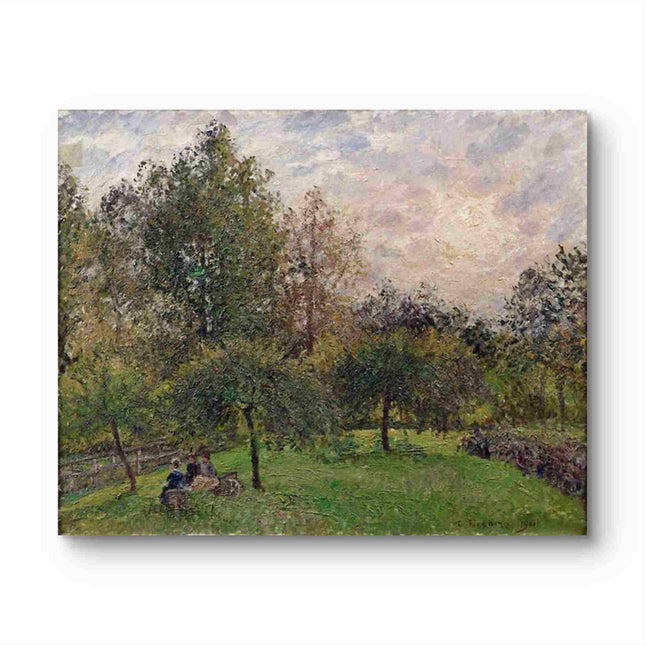 "Camille Pissarro's 'Figures Resting Under Shady Trees' - Hand-Painted Impressionist Oil Painting Reproduction"