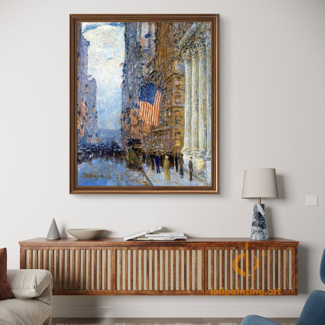 "Childe Hassam's 'Patriotic Cityscape' - Hand-Painted Impressionist Oil Painting Reproduction"
