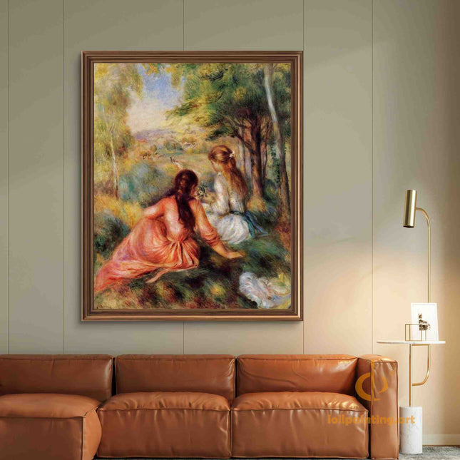 "Pierre-Auguste Renoir's 'Two Young Girls in the Garden' - Premium Hand-Painted Oil Painting Reproduction"